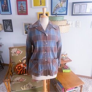 Vintage 1940s Jacket | 49er | Blue Plaid | M L | 40s | Wool | Pendleton | 50s